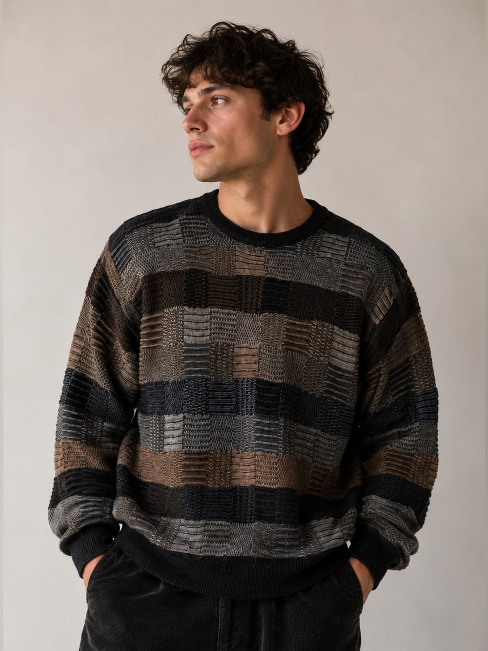 Vintage Shenandoah Textured Patchwork Knit Sweater | Grandpa Coogi Style